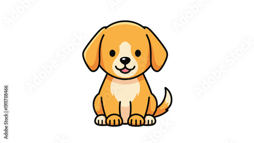 Sweet little golden retriever puppy sitting patiently and looking forward with a friendly expression in a cartoon style.