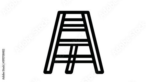 A black and white icon illustration depicts a stepladder standing upright. The design is simple, minimalist