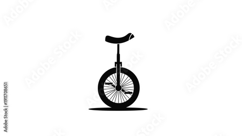 Solid black silhouette of a classic unicycle isolated on a white background representing balance and circus performance.