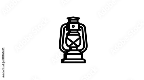 A simple black and white line drawing of an old-fashioned oil lamp. It is centered on a white background