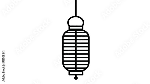 A simple, black-and-white illustration of a hanging lantern with horizontal bars