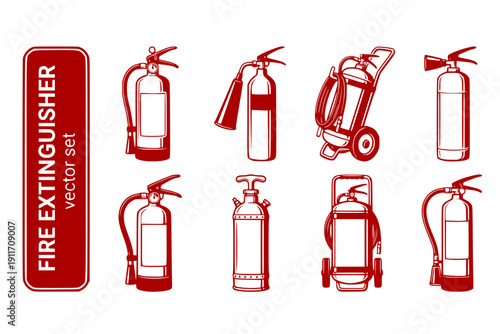 Fire Extinguisher Fire-Safety Safety-Equipment Fire-Protection Emergency-Equipment Extinguisher-Icon Fire-Safety-Device Safety-Tool Vector Set - Fire Safety