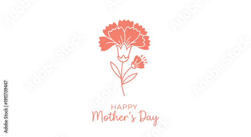 Coral colored Mother's Day greeting card with floral design isolated on transparent background