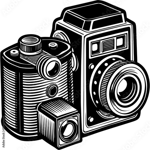 “Vintage Camera Illustration Retro Photography Equipment Line Art Vector”