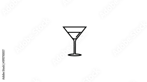 A simple, black-outlined illustration of a stemmed cocktail glass, partially filled with liquid