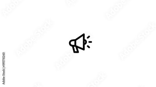 A simple outline icon depicts a megaphone. Radiating lines suggest sound. White backdrop