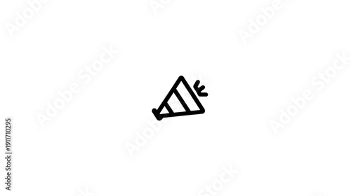 A minimalist icon of a party hat with a burst of confetti, rendered in bold black lines