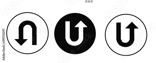 Three circular icons illustrating different types of U-turn arrows.