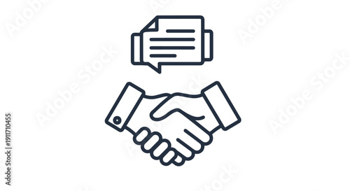 Agreement handshake icon with document symbol above.