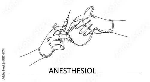 Anesthesiologist administering anesthesia with syringe and mask.
