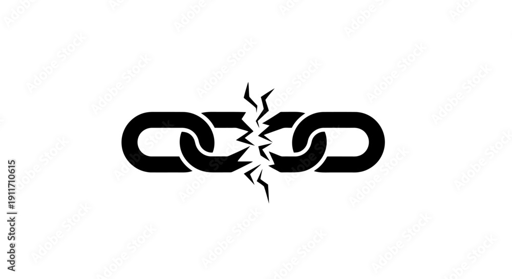 Fototapeta premium Broken chain link symbol representing disconnection and failure.