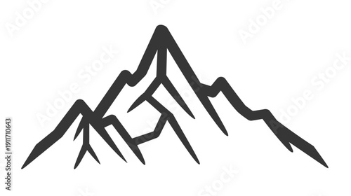A grayscale illustration of jagged mountains against a stark white background