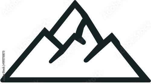 A dark gray, minimalist mountain range illustration against a white backdrop. Simple, graphic style