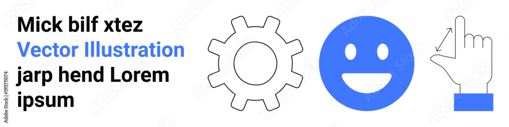 Fototapeta premium Technology, digital interaction, communication, usability, interface design, and teamwork. A gear, smile face and hand pointer symbols in minimal design. Technology and digital interaction concepts