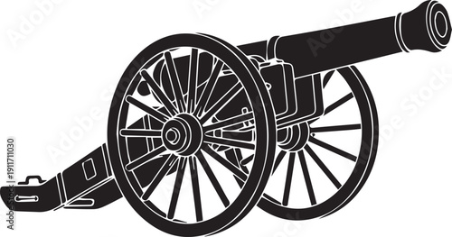 Vintage artillery cannon silhouette historical military weapon for battlefield vector art