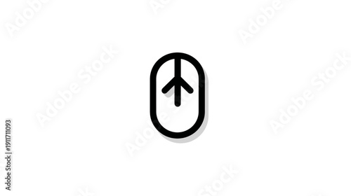 A computer mouse icon, black outline, pointing downwards on a white backdrop, simple design