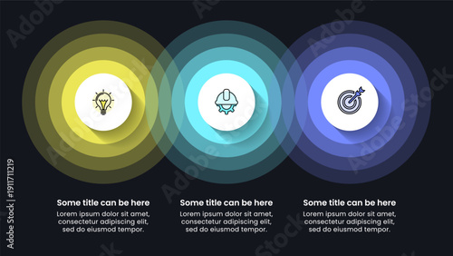 Infographic template. Glowing circles with 3 icons