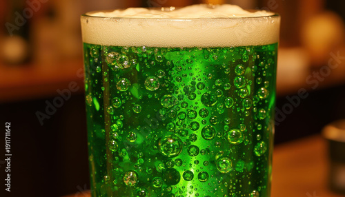 Green beer green drink cold beverage beer glass drink bubble pub bar frothy foam festive drink alcohol refreshment Green beer green drink cold beverage beer glass drink bubble sparkle inside pub