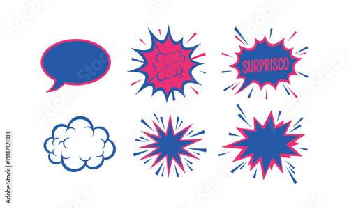 Comic speech bubbles, explosion clouds, bang sign, smoke, cartoon effects vector illustration