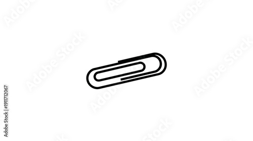 A black and white illustration of a classic paperclip. The office supply is isolated