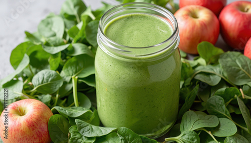 Green smoothie spinach apple leaf fresh healthy drink jar vegan organic Green smoothie with spinach apple leaf fresh healthy drink jar vegan organic nutrition raw ingredient detox beverage