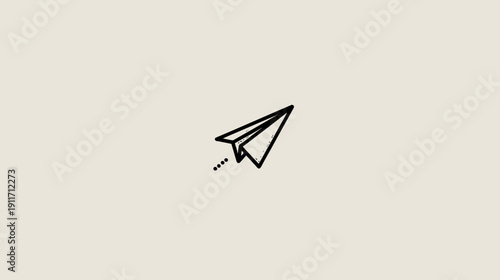 A black and white paper airplane icon is shown against a soft beige background