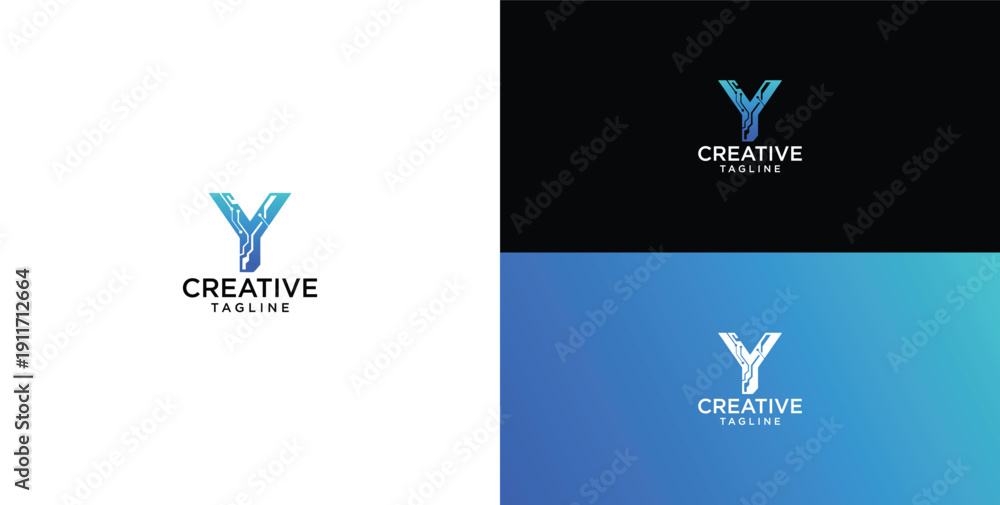 Obraz premium Digital technology logo icon vector. Y initial logo design.