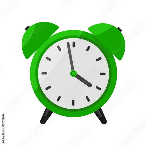 Green alarm clock, vector icon