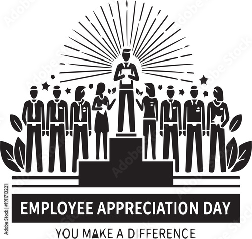 Employee Appreciation Day illustration with trophy award diverse team recognition workplace celebration vector