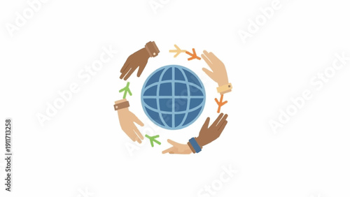 Diverse hands around the globe united.