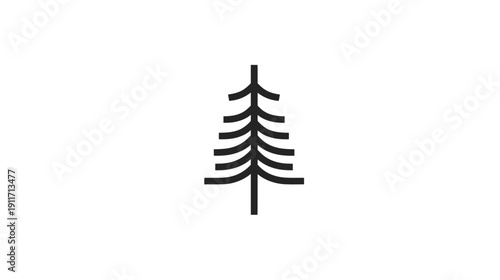 Minimalist illustration of a conifer tree, rendered in black against a clean white background