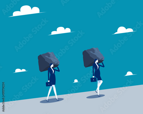 Stress. Business person trying to carry the mountains