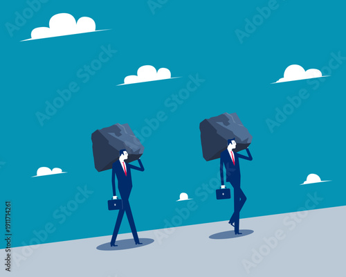 Stress. Business person trying to carry the mountains