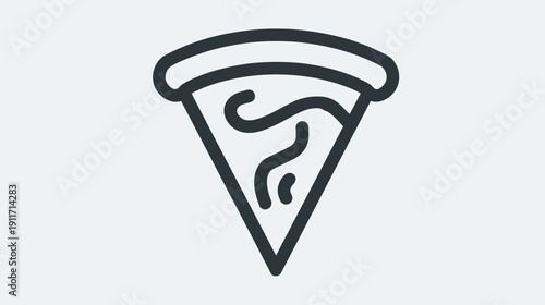 A single slice of pizza depicted with a minimalist dark line drawing over a white background
