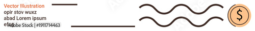 Finance, payment processing, monetary exchange, ecommerce, transactions, economic flow. Wavy motion lines leading to a dollar coin. Finance and payment processing concepts