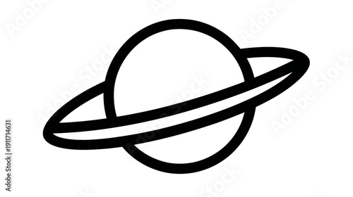 A simple, black-and-white illustration of a celestial body surrounded by a ring