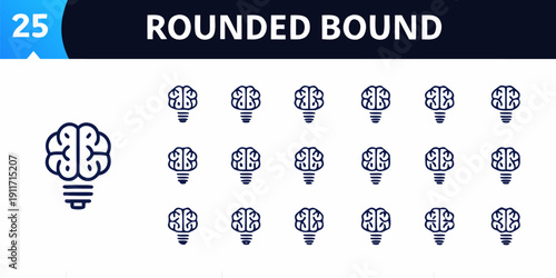 A vector graphic illustration of a brain inside a lightbulb with multiple duplicates in a rounded bound design