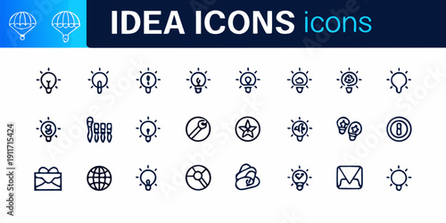 A set of modern idea icons in a flat design style for business and creative projects
