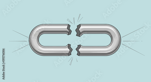 Broken metal chain link symbolizing disconnection and failure.
