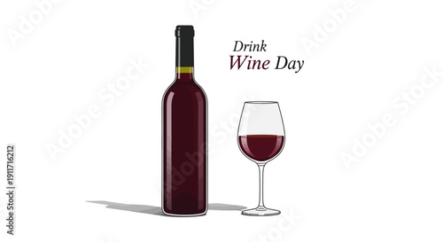 Illustration of a wine bottle and glass on a white background celebrating Drink Wine Day with a vector icon style
