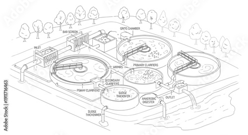 Diagram of a modern wastewater treatment plant process.