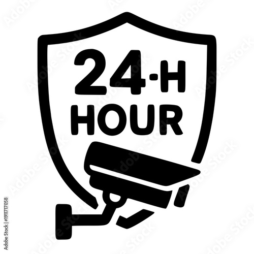 24-hour security surveillance camera shield icon