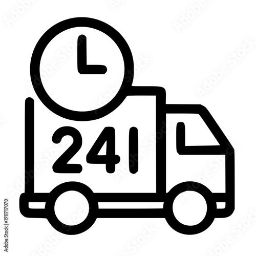 Fast delivery truck with clock on side for 24/7 service