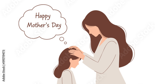 Vector illustration of a mother and child celebrating Happy Mother's Day with a tender moment