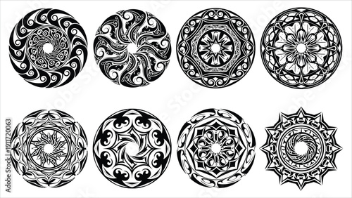 Tribal Fire Vector Illustration – Hand-Drawn Circular Elemental Pattern for Adventure, Survival, and Energy Designs