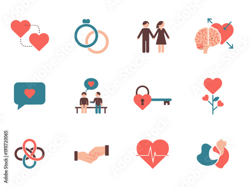 Collection of Love, Relationship, and Wedding Icons for Design
