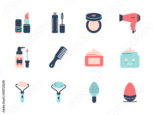 Collection of beauty and cosmetic products and tools for personal care and grooming