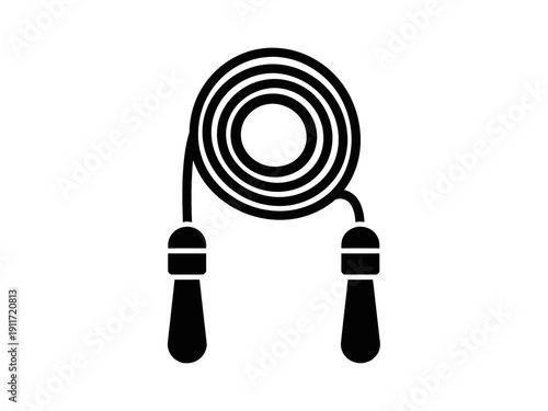 A simple black and white illustration of a jump rope with handles