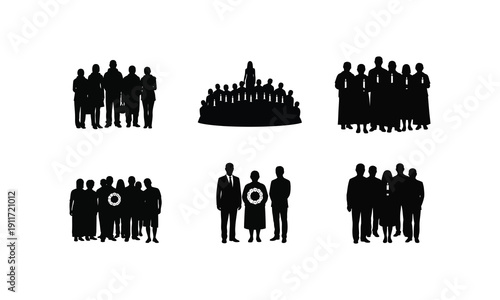 People mourning at funeral ceremony group of people silhouette vector illustration graphics