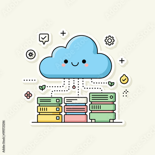 Flat Vector Cloud Computing Server Illustration